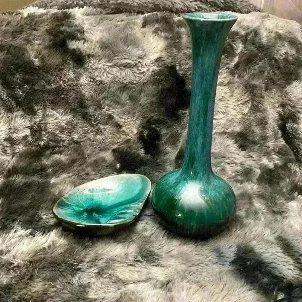 Blue Mountain PotterMid  Modern Century Blue pottery Ashtray and Vase